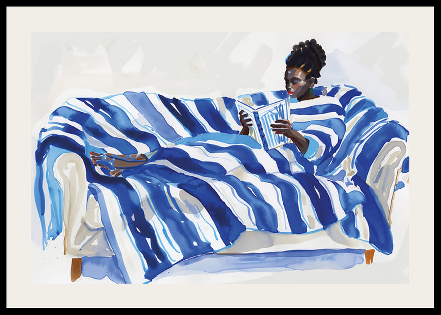 En avkopplande stund i blått, med djärva randiga mönster-12