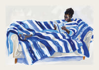 En avkopplande stund i blått, med djärva randiga mönster-3