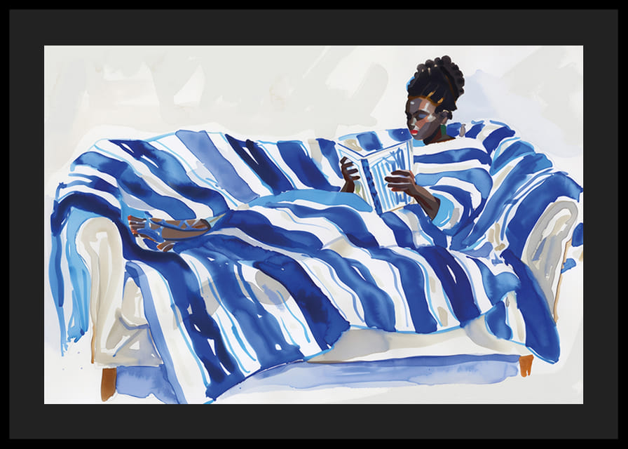 En avkopplande stund i blått, med djärva randiga mönster-12