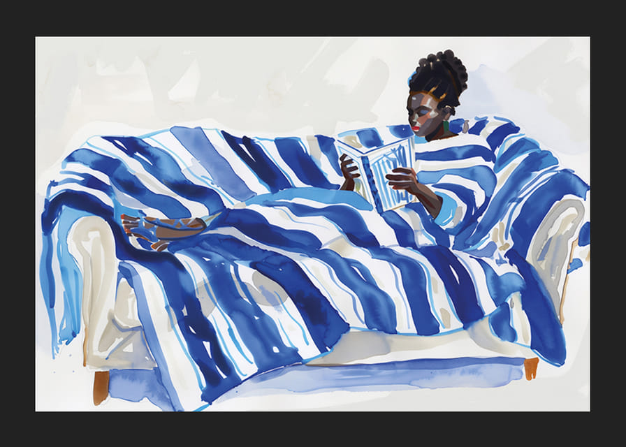 En avkopplande stund i blått, med djärva randiga mönster-12