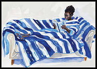 Un moment de détente en bleu, avec des motifs rayés audacieux-2