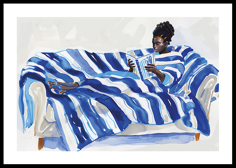 Un moment de détente en bleu, avec des motifs rayés audacieux-12