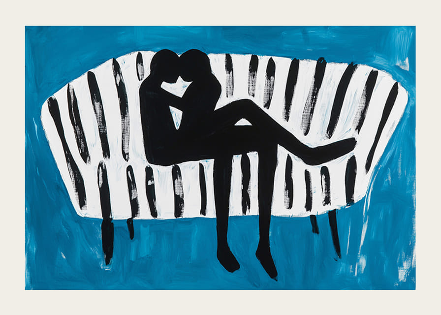 Dynamická silueta lásky na pruhovanej pohovke-12