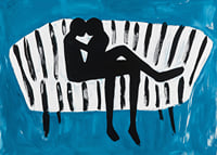Dynamic silhouette of love on a striped sofa-7