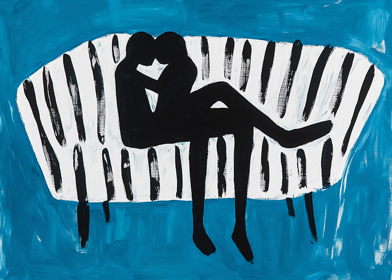 Dynamic silhouette of love on a striped sofa-12