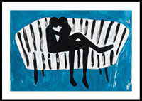 Dynamic silhouette of love on a striped sofa-0