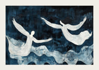 Två eteriska figurer flyter fram genom en blå drömvärld-3