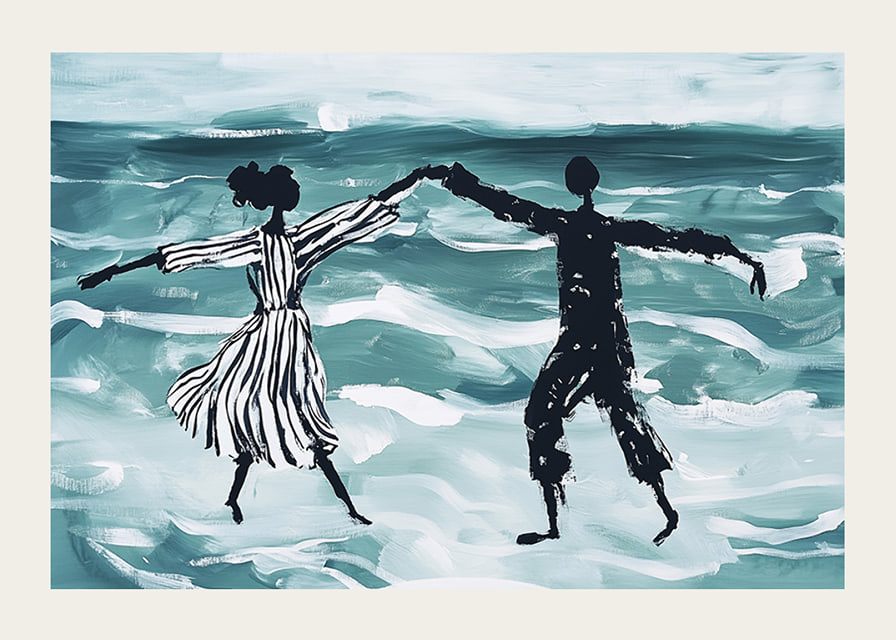 A dreamlike dance by the sea in soft blue tones-12
