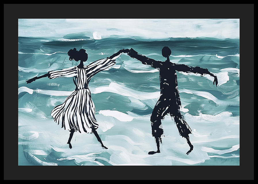 A dreamlike dance by the sea in soft blue tones-12