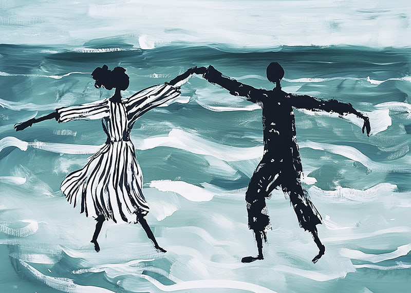A dreamlike dance by the sea in soft blue tones-12