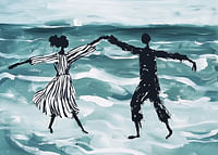 A dreamlike dance by the sea in soft blue tones-3