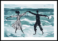 A dreamlike dance by the sea in soft blue tones-0