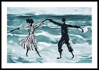 A dreamlike dance by the sea in soft blue tones-0