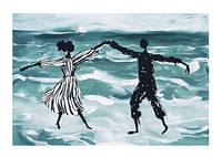 A dreamlike dance by the sea in soft blue tones-1