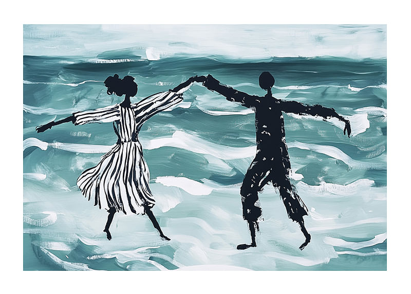 A dreamlike dance by the sea in soft blue tones-12