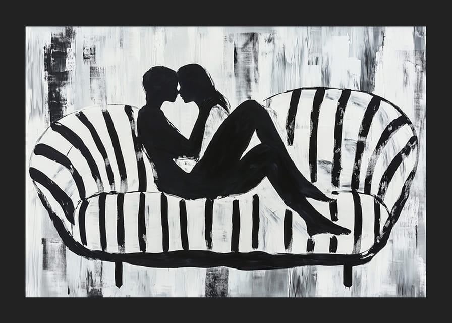 Egy pár érzéki sziluettje stílusos kontrasztokban-12