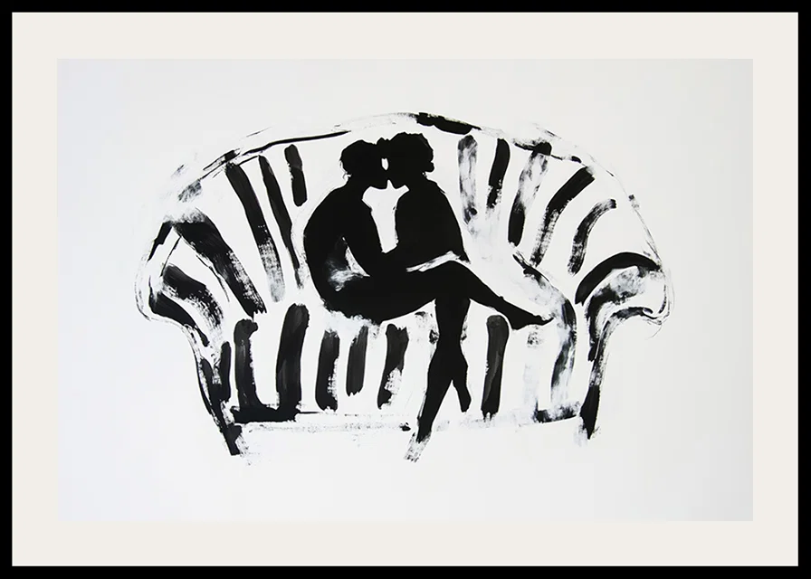 A stylish, emotional black and white motif of two silhouettes in a loving embrace-12