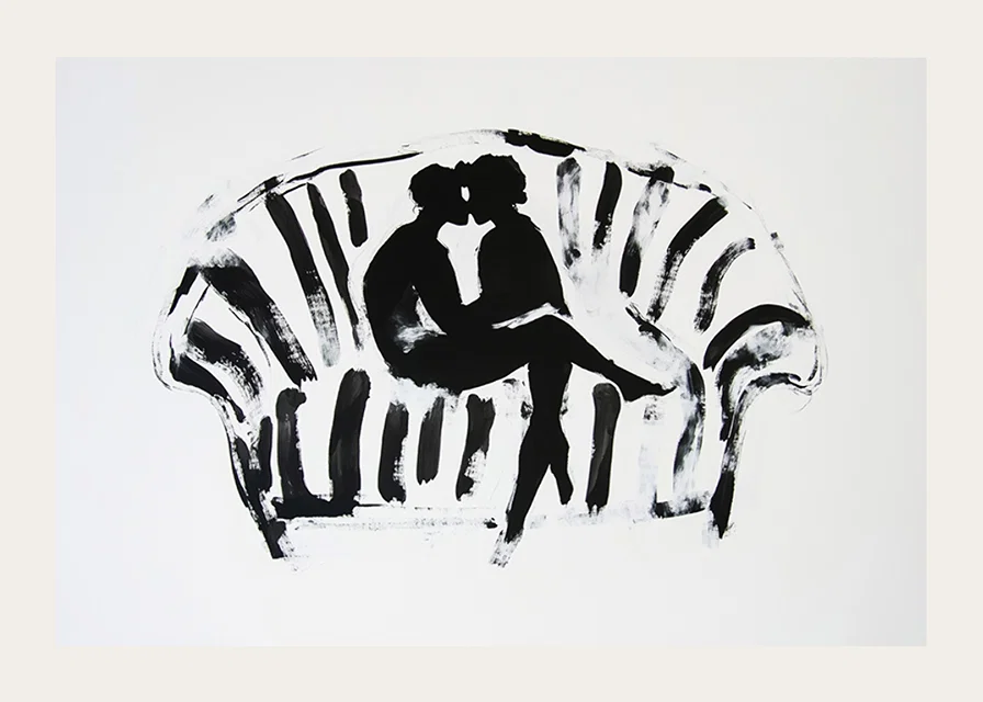 A stylish, emotional black and white motif of two silhouettes in a loving embrace-12