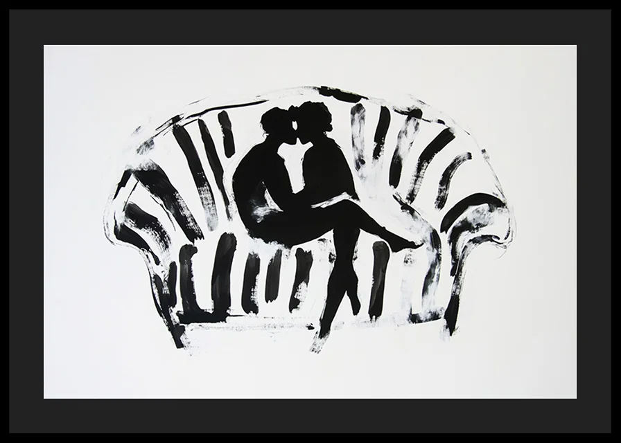 A stylish, emotional black and white motif of two silhouettes in a loving embrace-12