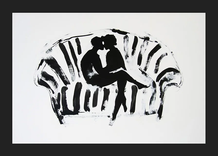 A stylish, emotional black and white motif of two silhouettes in a loving embrace-12
