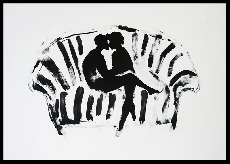 A stylish, emotional black and white motif of two silhouettes in a loving embrace-12