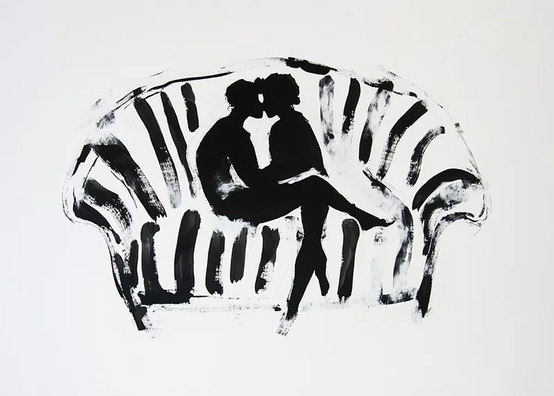 A stylish, emotional black and white motif of two silhouettes in a loving embrace-12