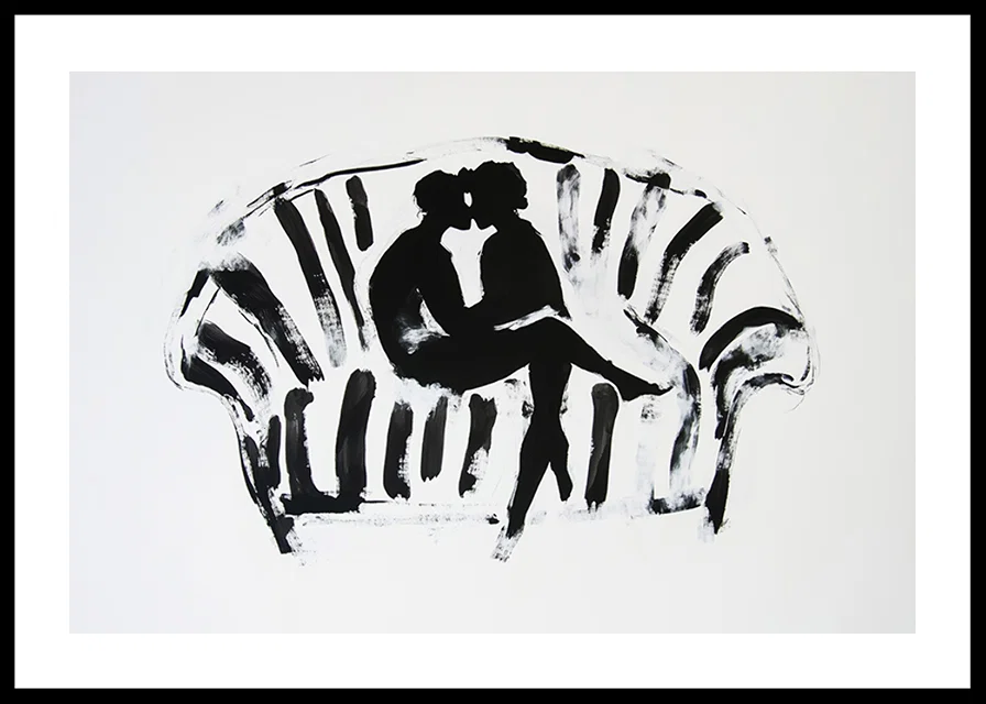 A stylish, emotional black and white motif of two silhouettes in a loving embrace-12