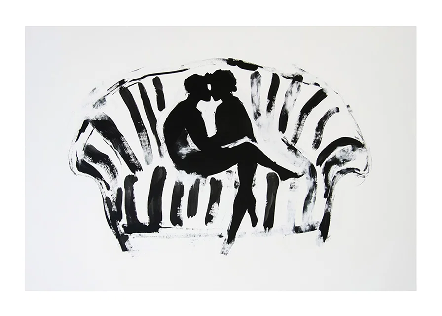 A stylish, emotional black and white motif of two silhouettes in a loving embrace-12