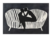 Twee silhouetten in een omhelzing op een witgestreepte bank-1