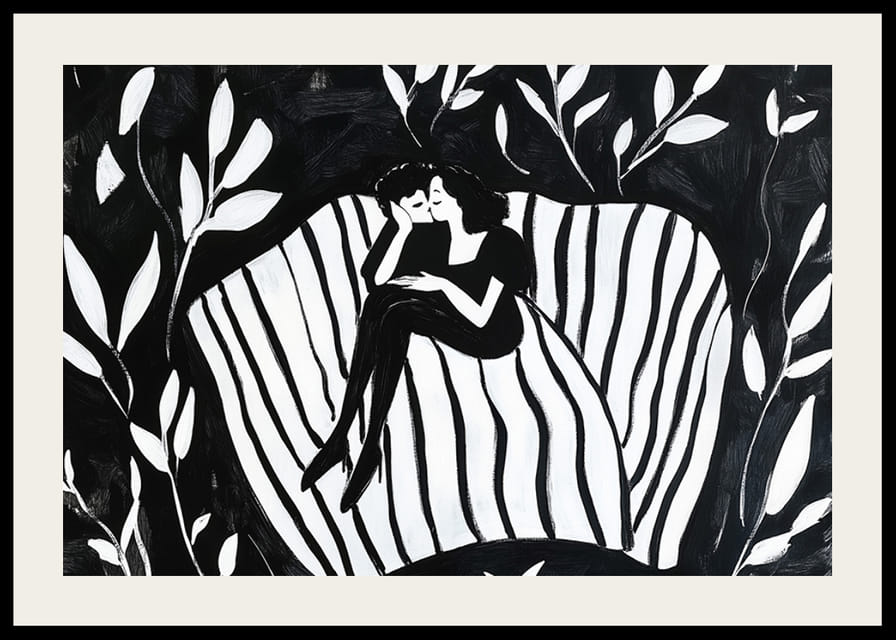 Ett par i en drömlik omfamning symboliserar lugn och närhet-12