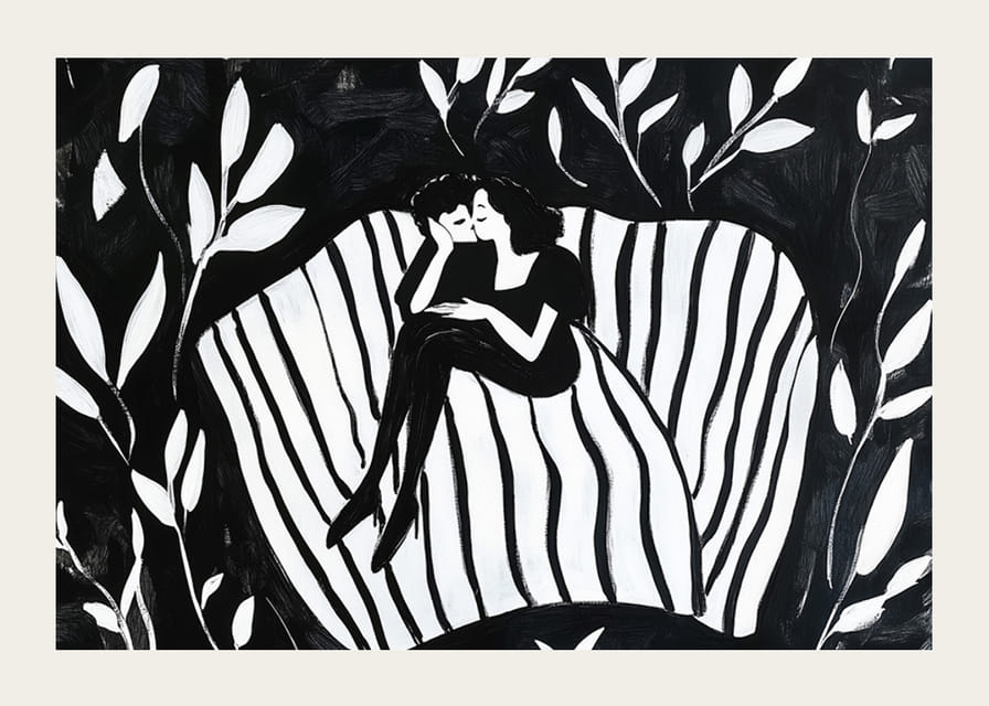 Ett par i en drömlik omfamning symboliserar lugn och närhet-12