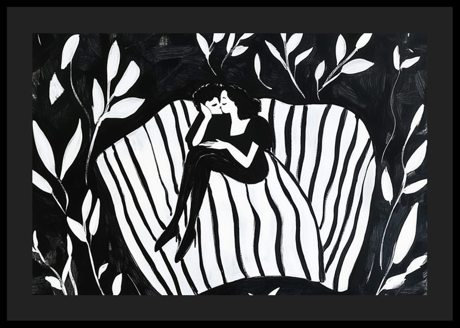 Ett par i en drömlik omfamning symboliserar lugn och närhet-12