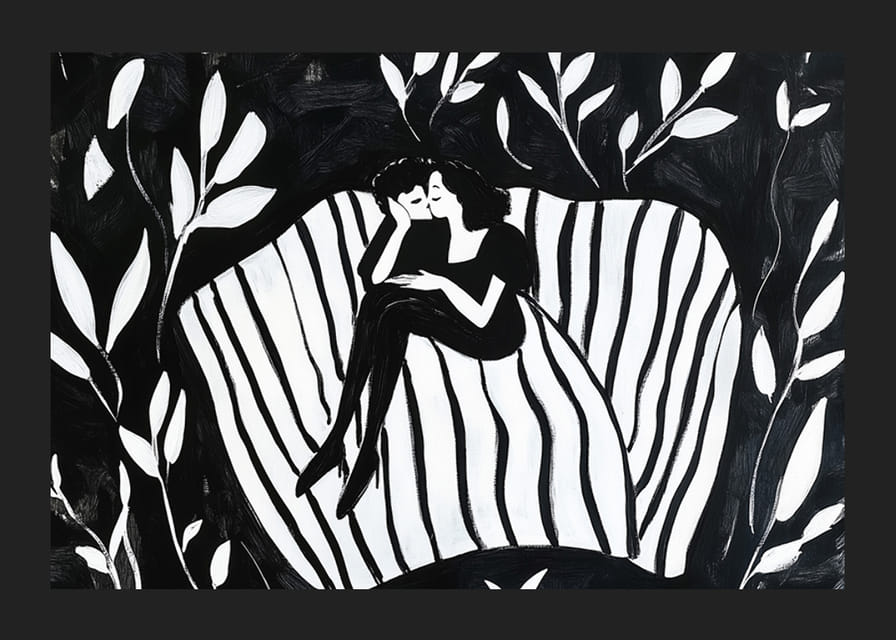 Ett par i en drömlik omfamning symboliserar lugn och närhet-12