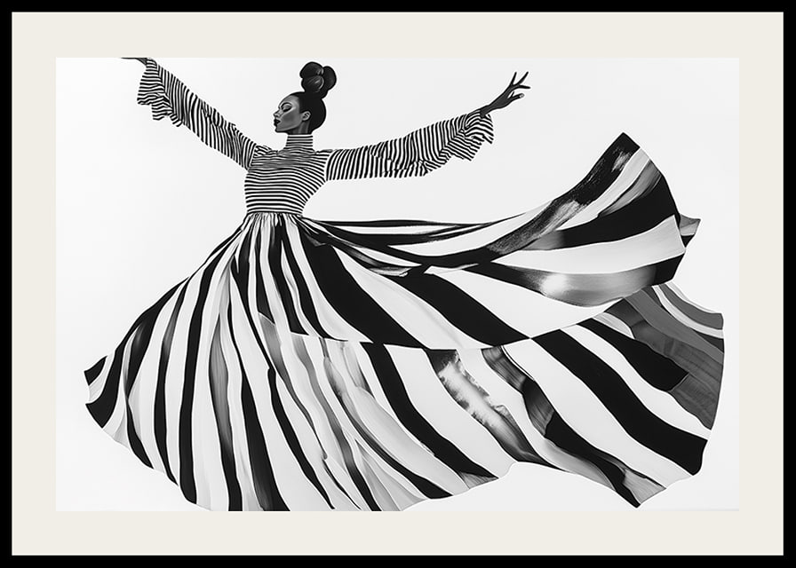 Black and white stripes sweep through the air with elegant movement-12