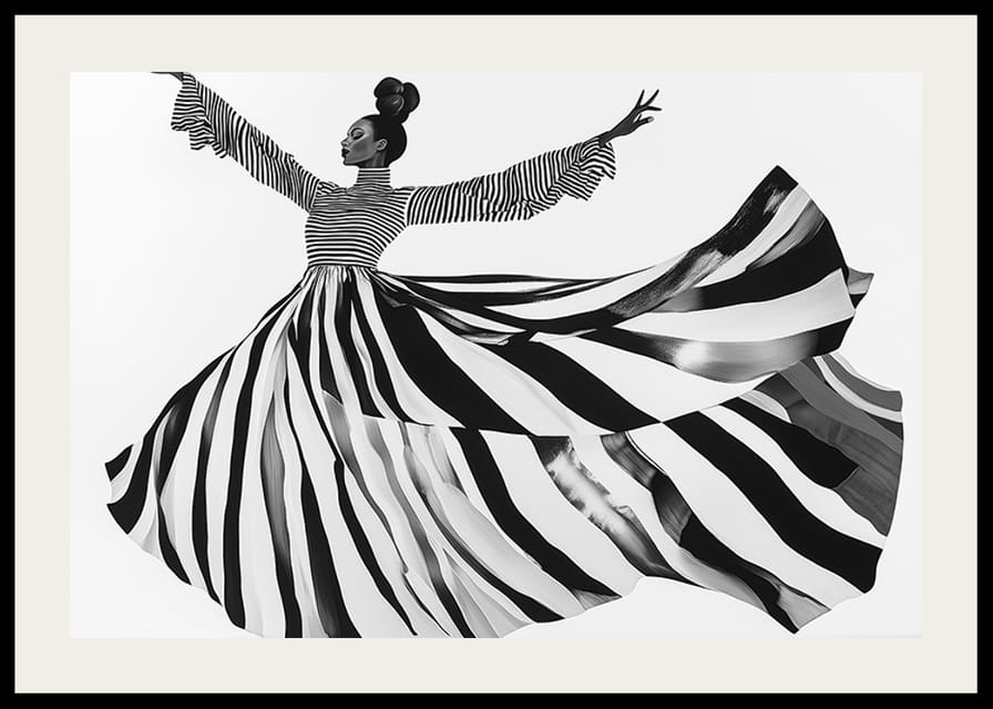 Riscas pretas e brancas varrem o ar com movimento elegante-12