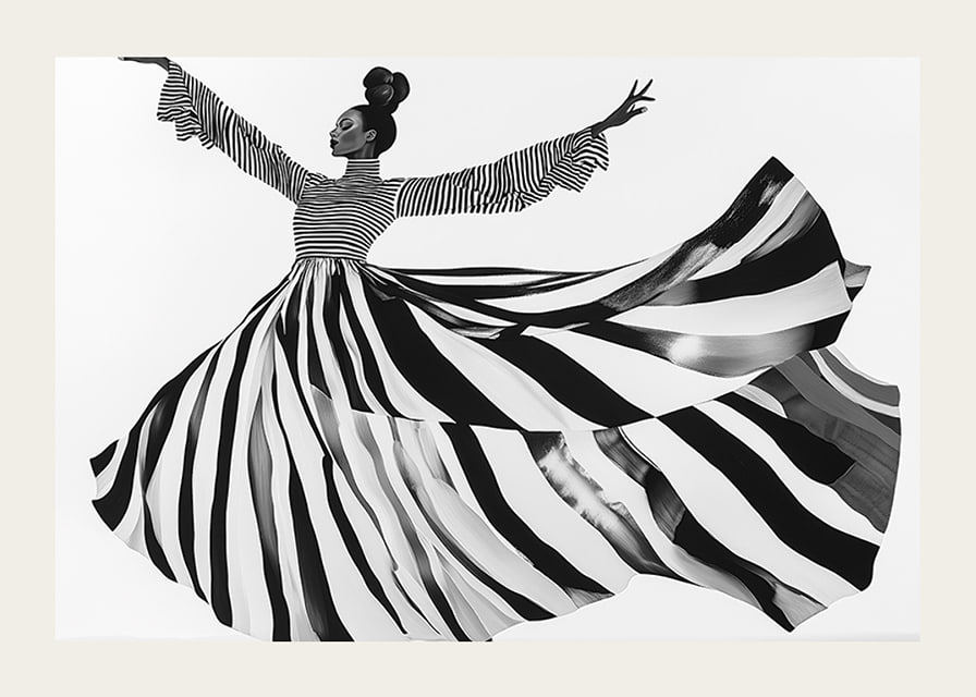 Black and white stripes sweep through the air with elegant movement-12