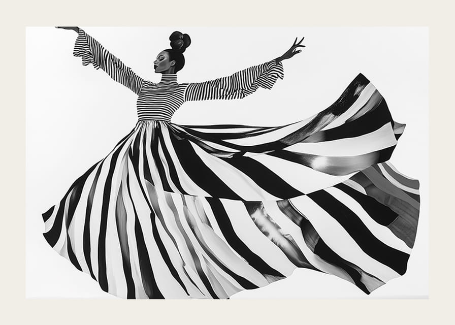 Riscas pretas e brancas varrem o ar com movimento elegante-12