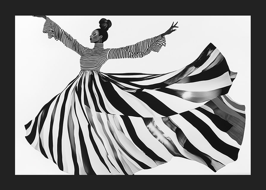 Black and white stripes sweep through the air with elegant movement-12