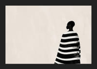 A silhouette wrapped in black and white stripes against a creamy background-5