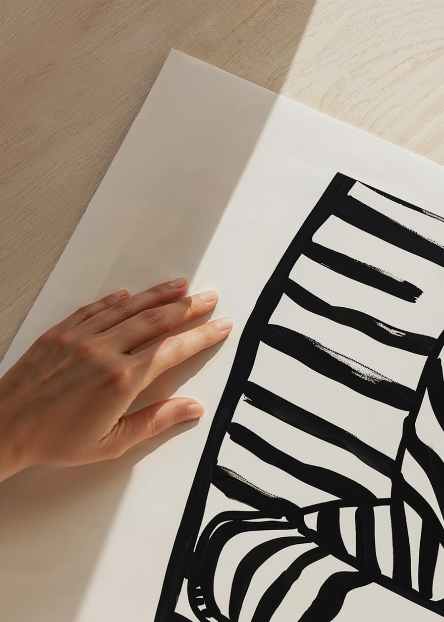 She rests dreamily on a striped sofa in monochrome elegance.-12