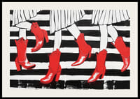 Elegant red boots and dramatic black and white stripes-2