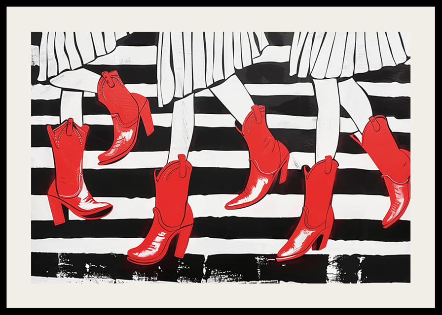 Elegant red boots and dramatic black and white stripes-12