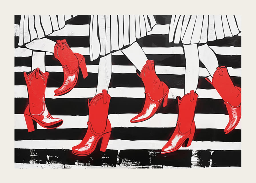 Elegant red boots and dramatic black and white stripes-12