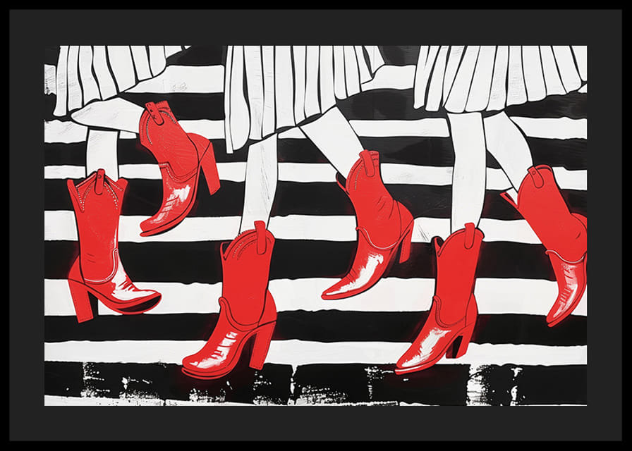Elegant red boots and dramatic black and white stripes-12