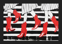 Elegant red boots and dramatic black and white stripes-5