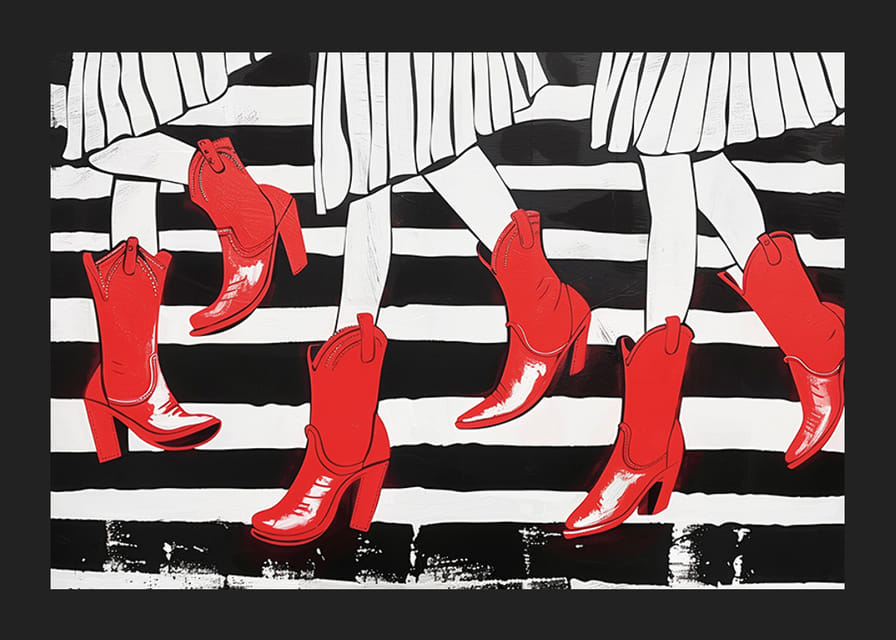 Elegant red boots and dramatic black and white stripes-12