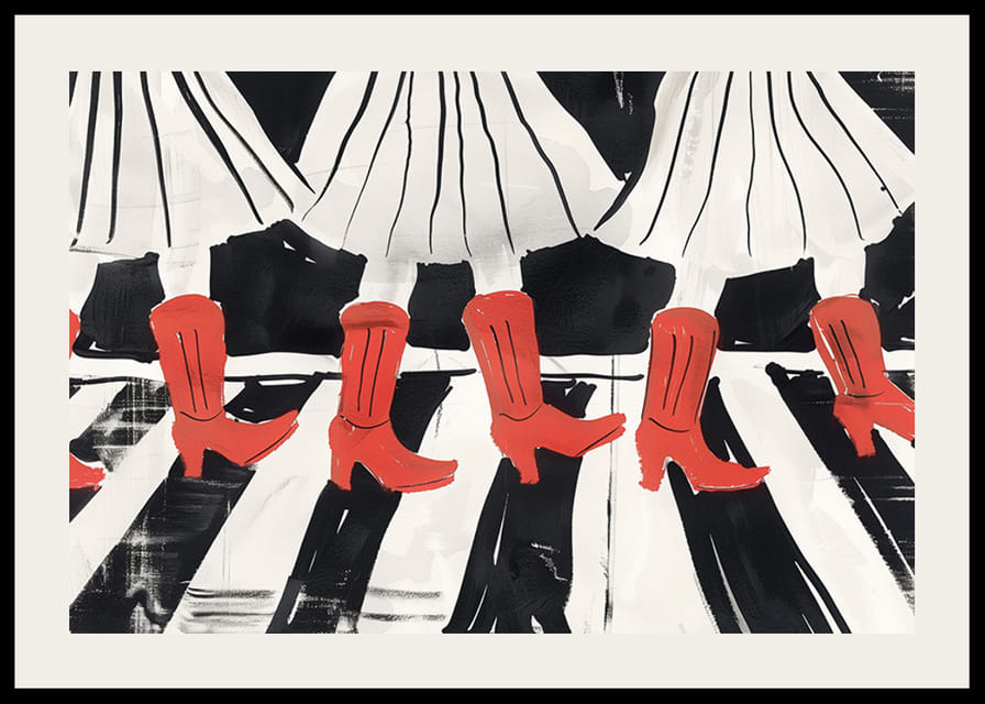 Moderna röda stövlar på en grafisk bakgrund skapar dynamik-12