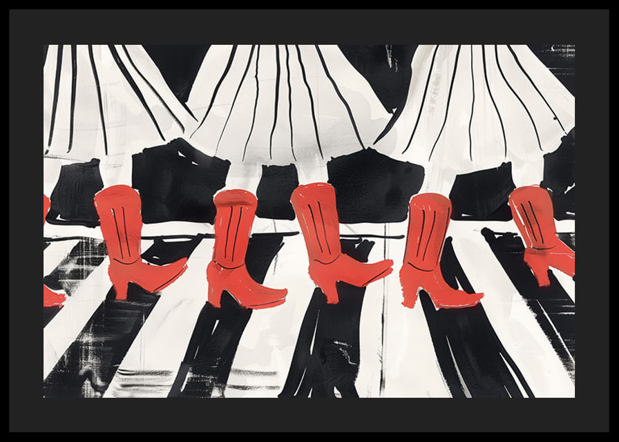 Moderna röda stövlar på en grafisk bakgrund skapar dynamik-12