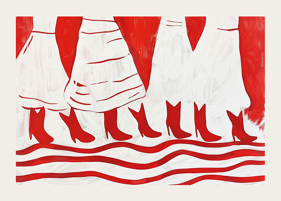 Vibrant red boots in a rhythmic formation create life and movement-12