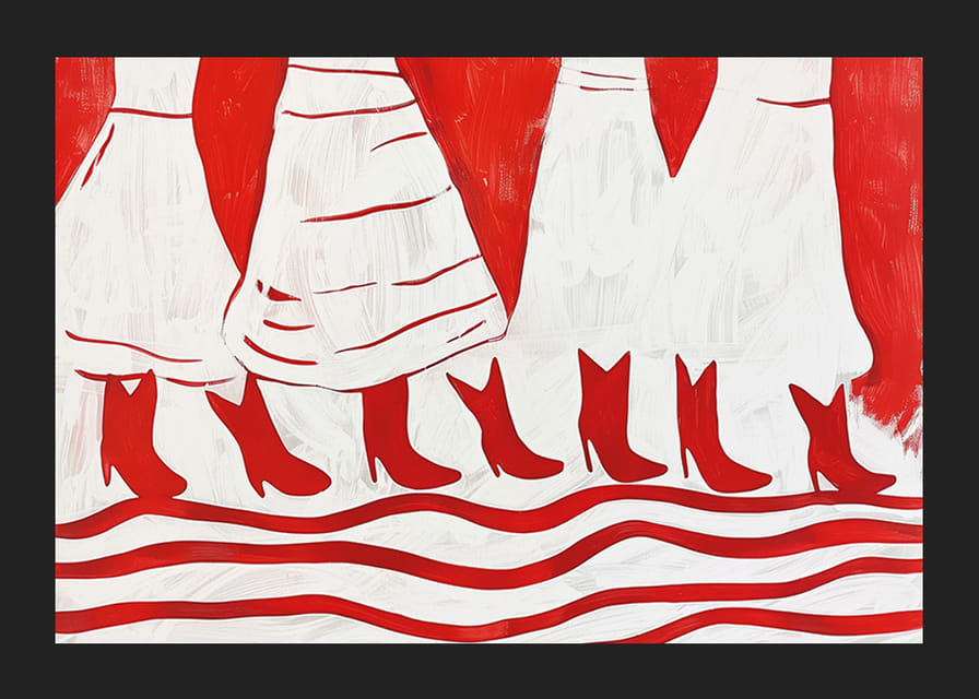 Vibrant red boots in a rhythmic formation create life and movement-12